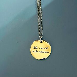 Custom Taylor Swift “Help I’m Still At The Restaurant” gold disk necklace
